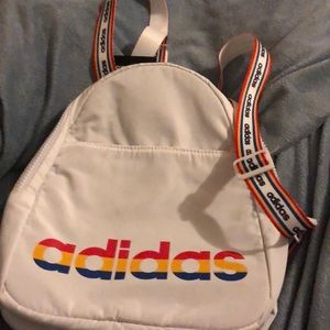 Adidas white mini backpack red yellow blue accent